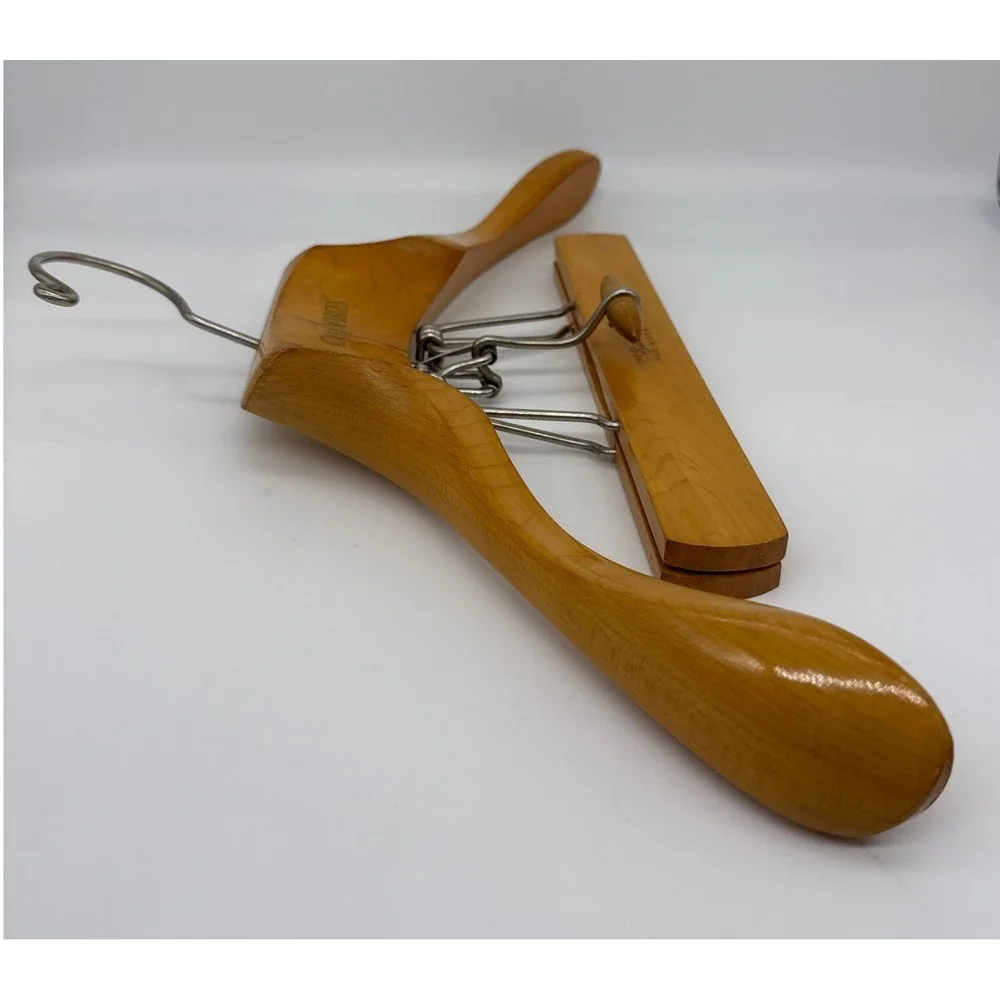 Vintage Neiman Marcus‎ Setwell Wood Suit Hanger Wishbone Clamp Clothes Pants USA
